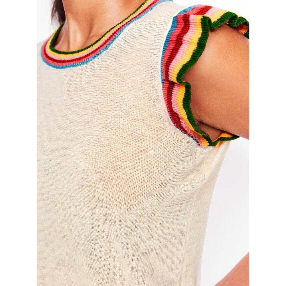 Boden Top Large Cream Josie Frilled 100% Linen Tank Rainbow Ruffle Summer Casual - Picture 3 of 12